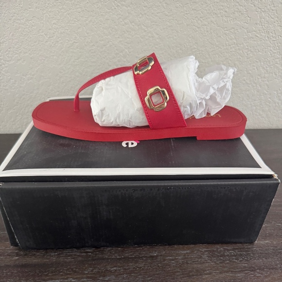 Larroudé Milan Grommet Thong Sandals - Scarlet 10/11 - Picture 4 of 8